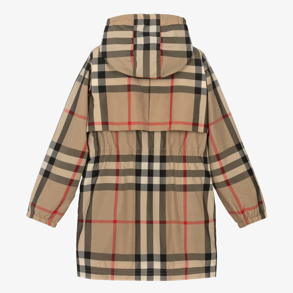 Burberry-Girls Beige Long Check Coat | Childrensalon Outlet