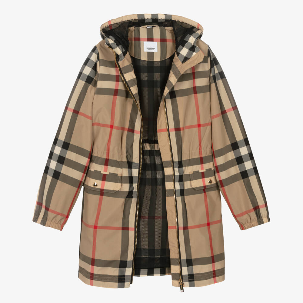 Burberry-Girls Beige Long Check Coat | Childrensalon Outlet