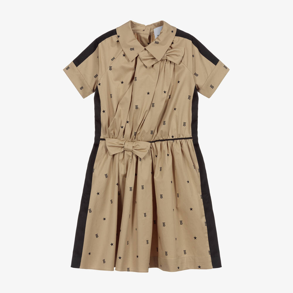 Burberry - Бежевое платье с принтом-монограммой для девочек | Childrensalon