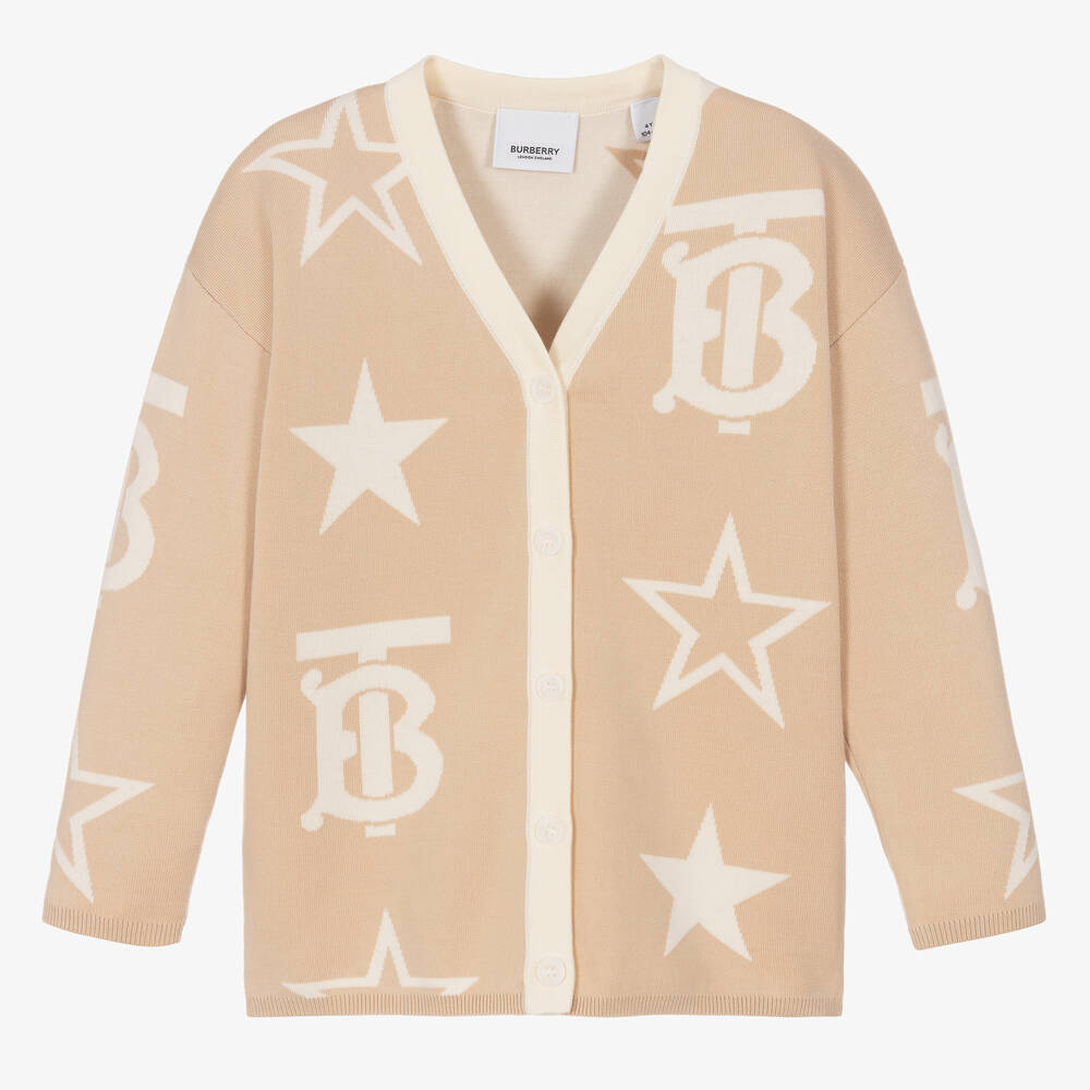 Burberry-Girls Beige Monogram Knitted Cardigan | Childrensalon Outlet