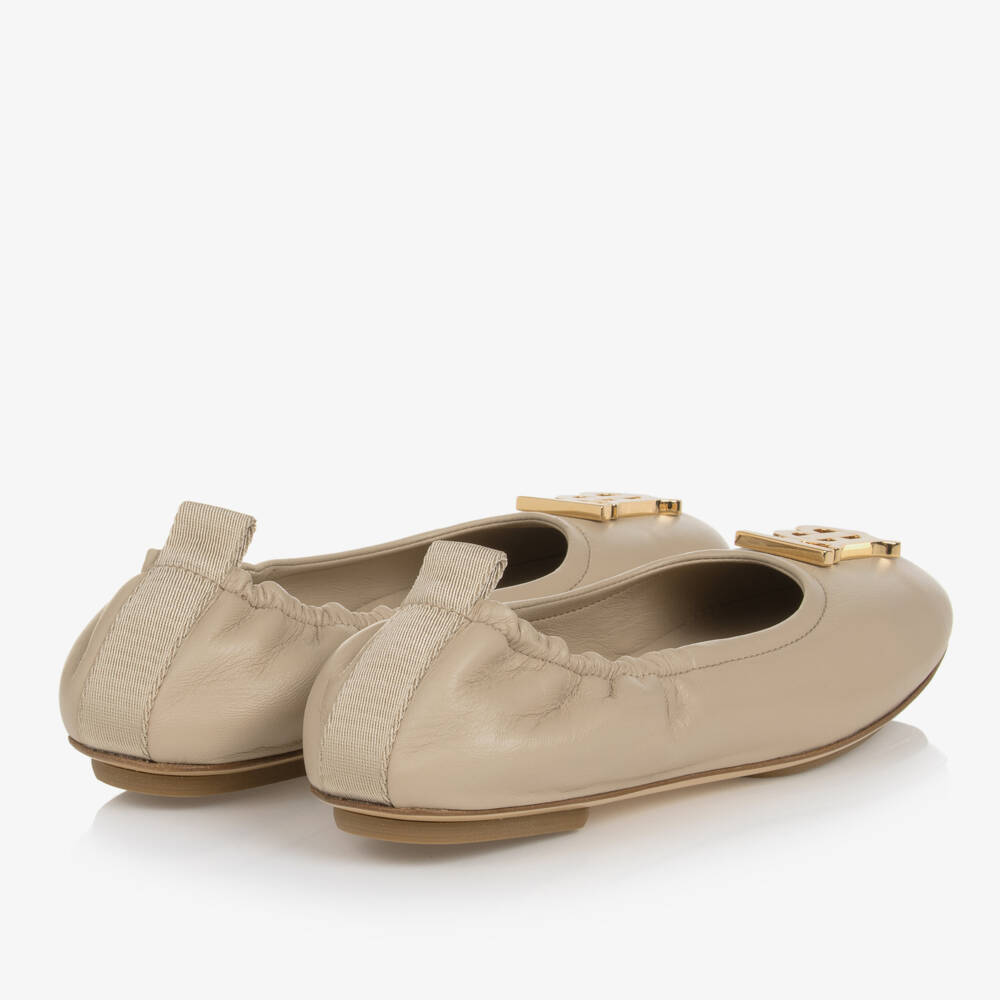 Burberry-Girls Beige Monogram Leather Flats | Childrensalon Outlet