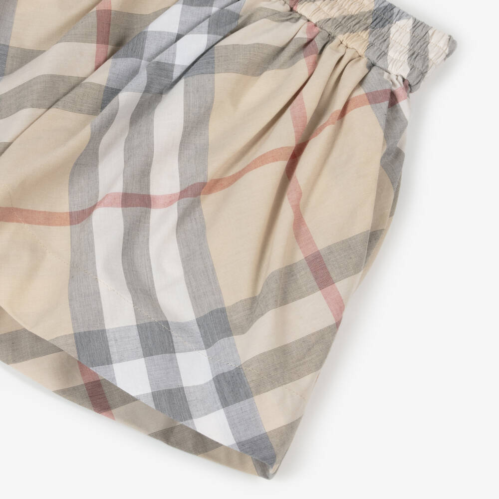 Burberry-Girls Beige Organic Cotton Check Shorts | Childrensalon Outlet