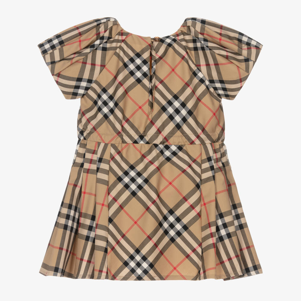 Burberry-Girls' Beige Plaid Bow Dress | Childrensalon Outlet