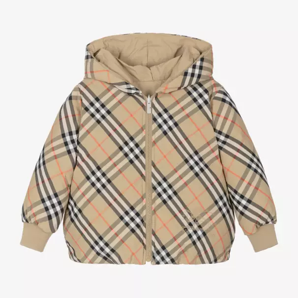 Burberry-Girls Beige Plaid Convertible Coat | Childrensalon Outlet