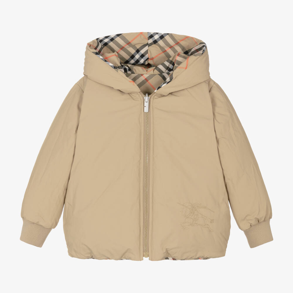Burberry-Girls Beige Plaid Convertible Coat | Childrensalon Outlet