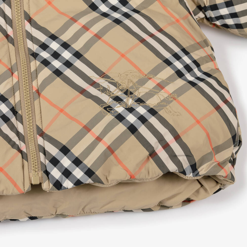 Burberry-Girls Beige Plaid Convertible Coat | Childrensalon Outlet