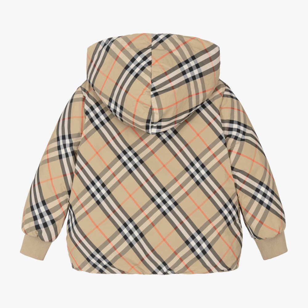 Burberry-Girls Beige Plaid Convertible Coat | Childrensalon Outlet