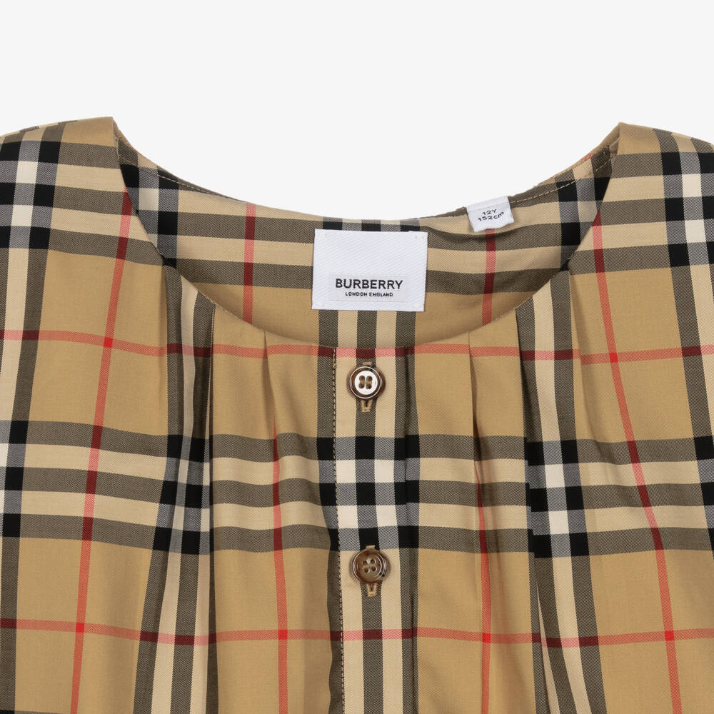 Burberry-Girls Beige Plaid Cotton Blouse | Childrensalon Outlet