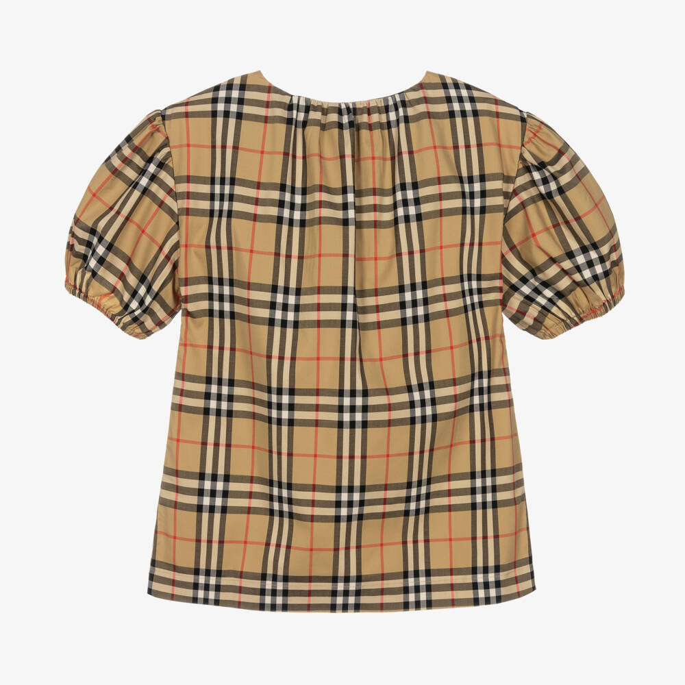 Burberry-Girls Beige Plaid Cotton Blouse | Childrensalon Outlet