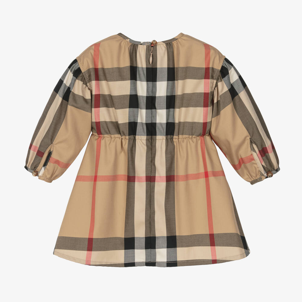 Burberry-فستان قطني بنقشة مربعات بيج للبنات | Childrensalon Outlet