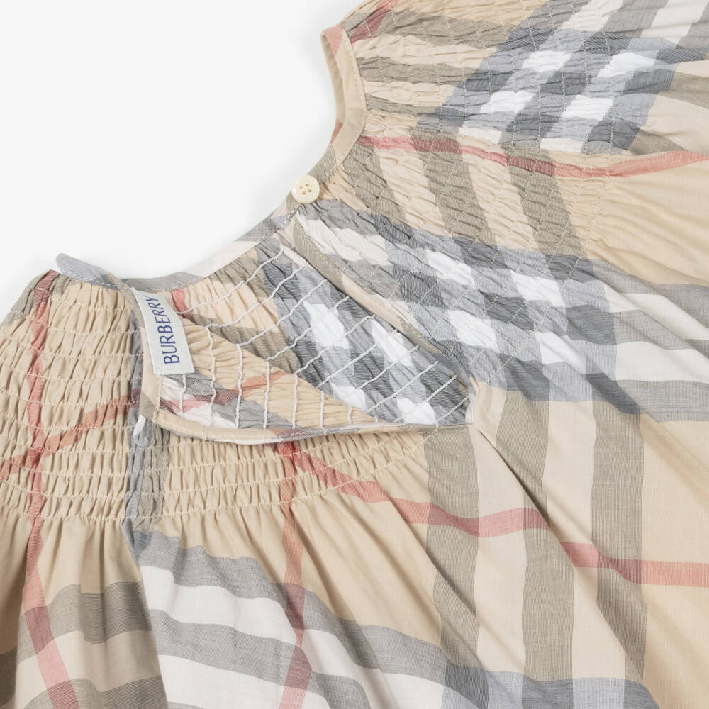 Burberry-Girls Beige Plaid Cotton Dress | Childrensalon Outlet