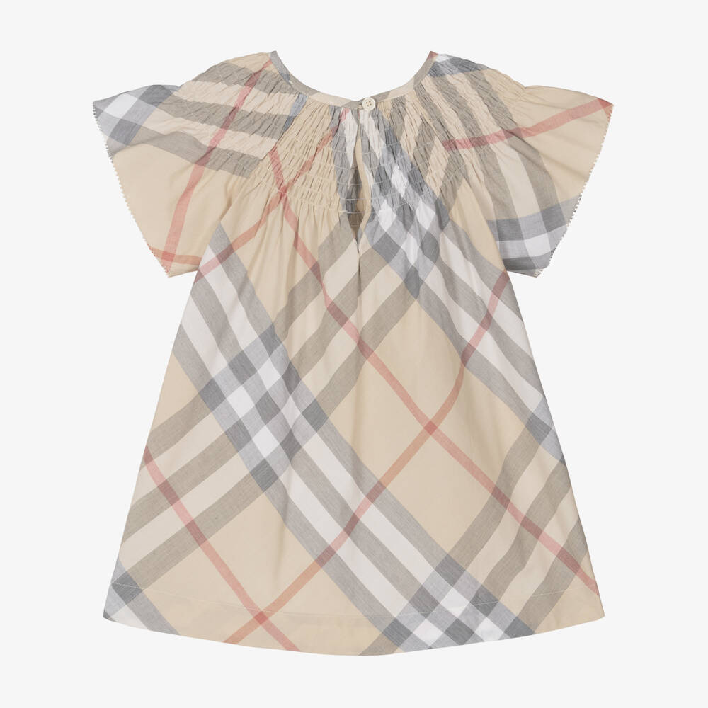 Burberry-Girls Beige Plaid Cotton Dress | Childrensalon Outlet