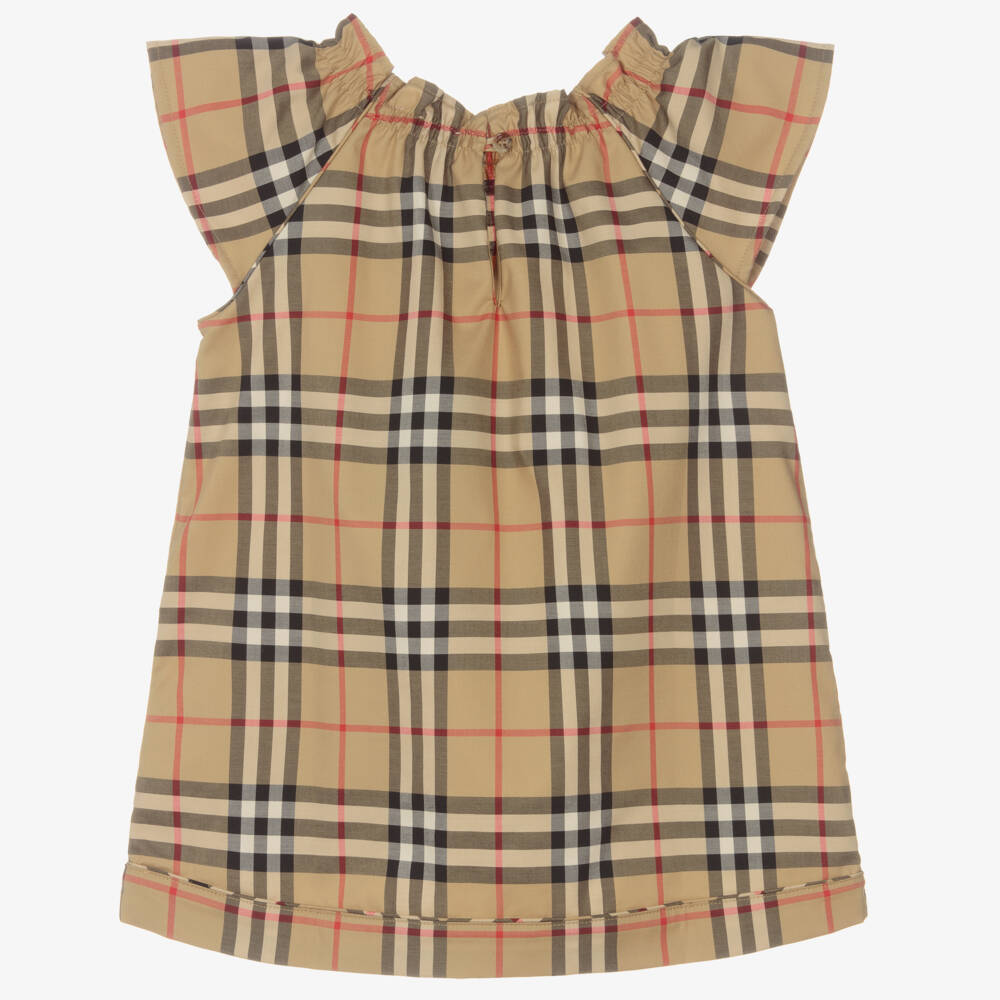 Burberry-Girls Beige Plaid Cotton Ensemble | Childrensalon Outlet