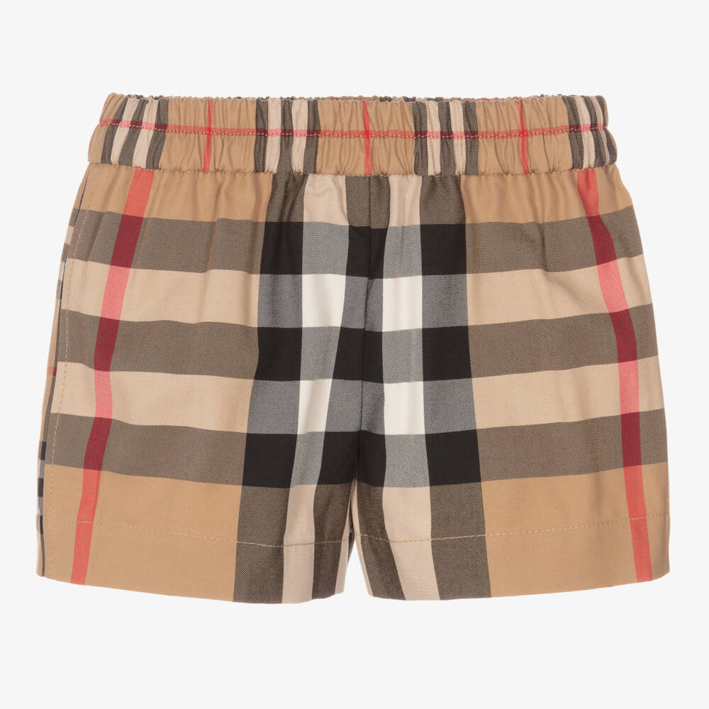 Burberry-Girls Beige Plaid Cotton Shorts | Childrensalon Outlet