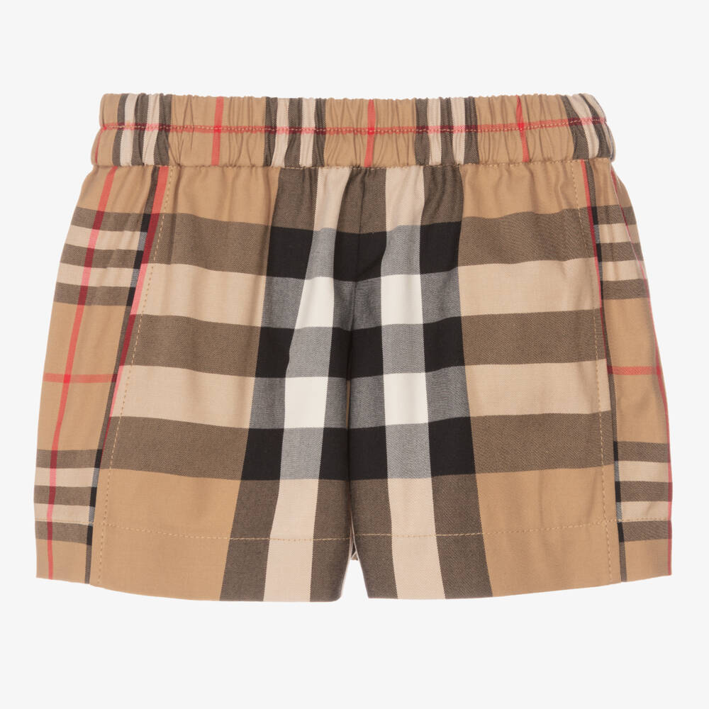 Burberry-Girls Beige Plaid Cotton Shorts | Childrensalon Outlet