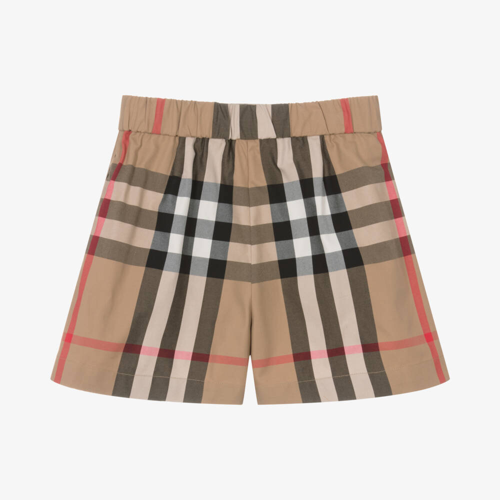 Burberry-Бежевые клетчатые шорты из хлопка для девочек | Childrensalon Outlet