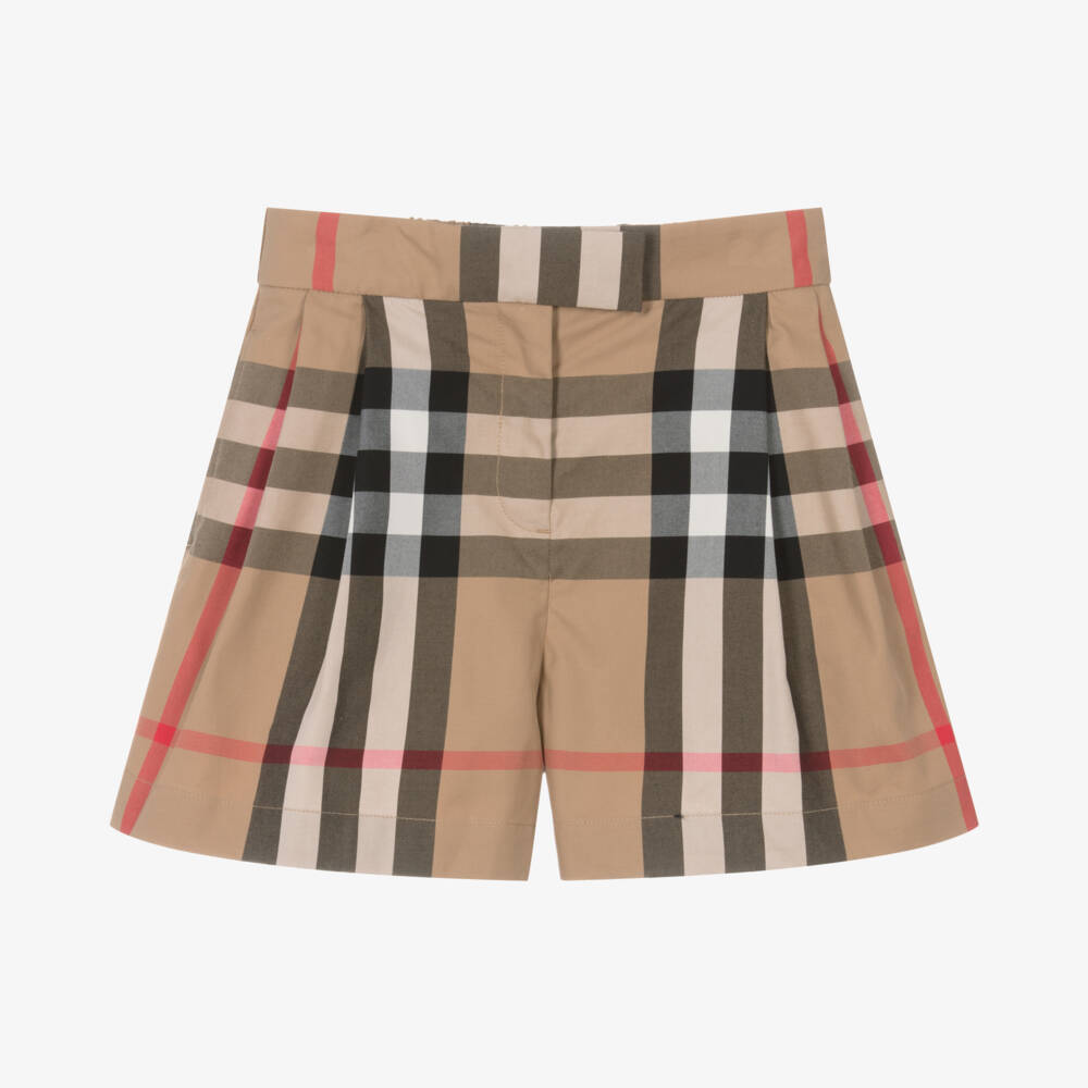 Burberry-Бежевые клетчатые шорты из хлопка для девочек | Childrensalon Outlet