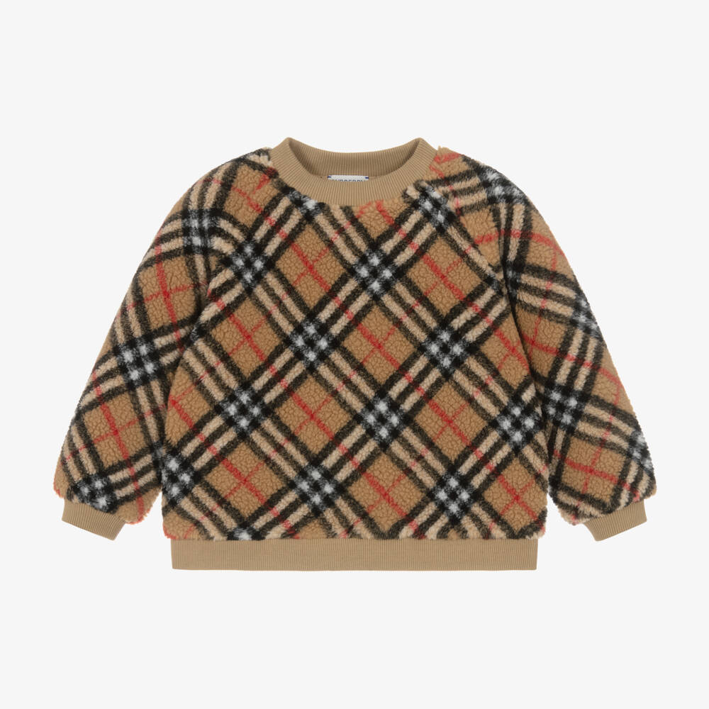 Burberry-Girls Beige Plaid Fleece Top | Childrensalon Outlet