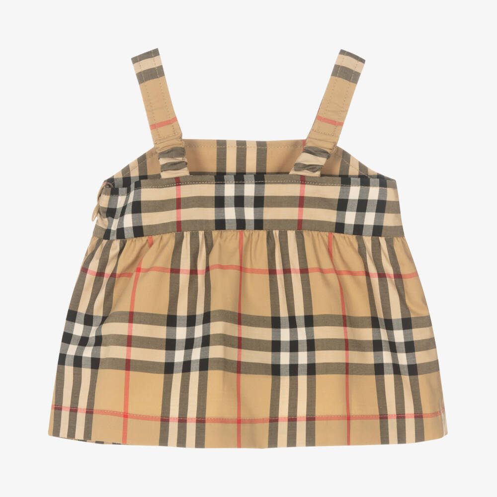 Burberry-Girls Beige Plaid Peplum Blouse | Childrensalon Outlet