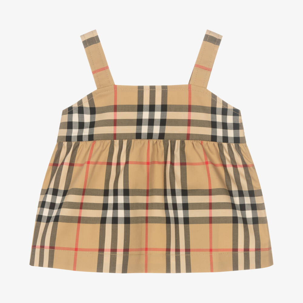 Burberry-Girls Beige Plaid Peplum Blouse | Childrensalon Outlet