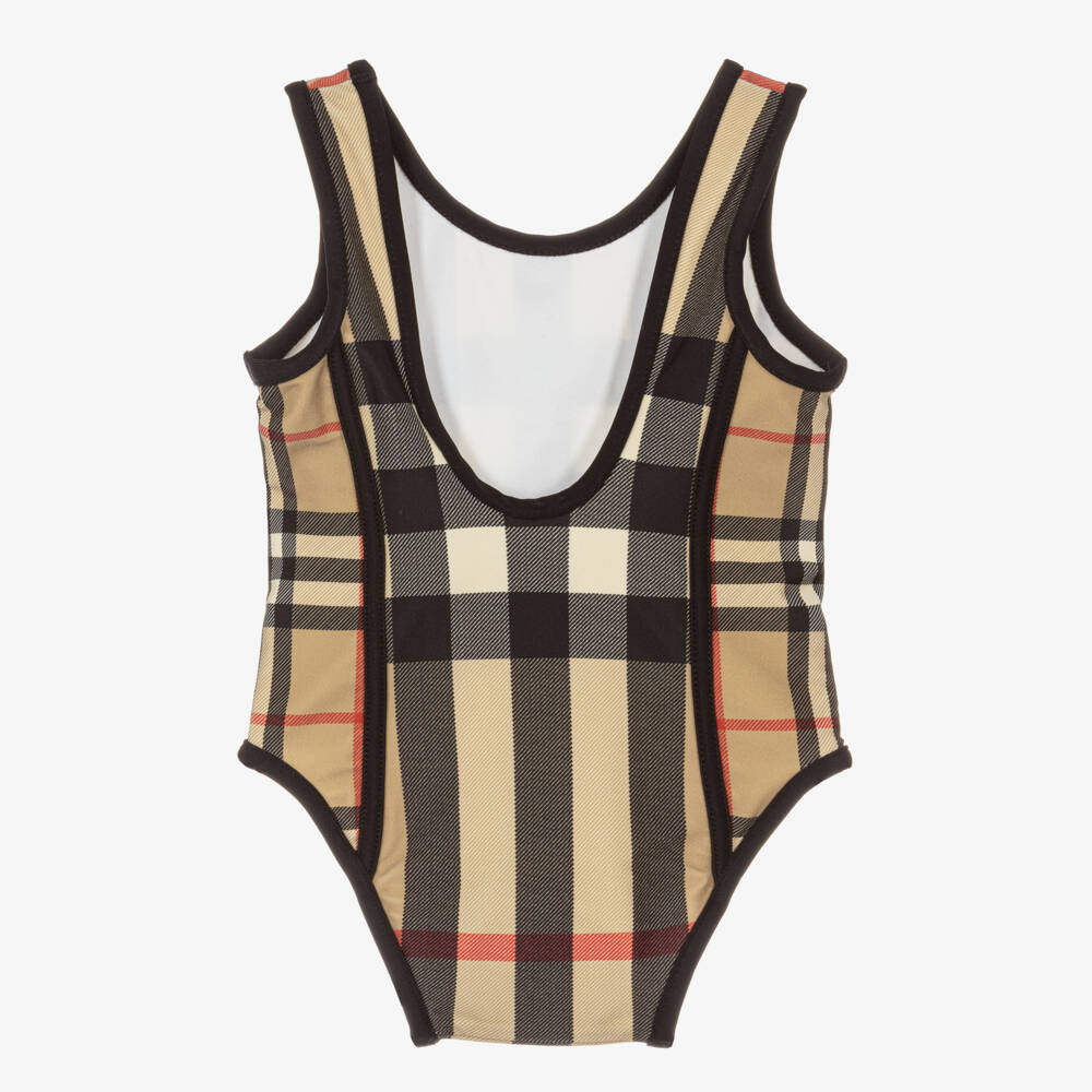 Burberry-Girls' Beige Plaid Swimwear Delight | Childrensalon Outlet