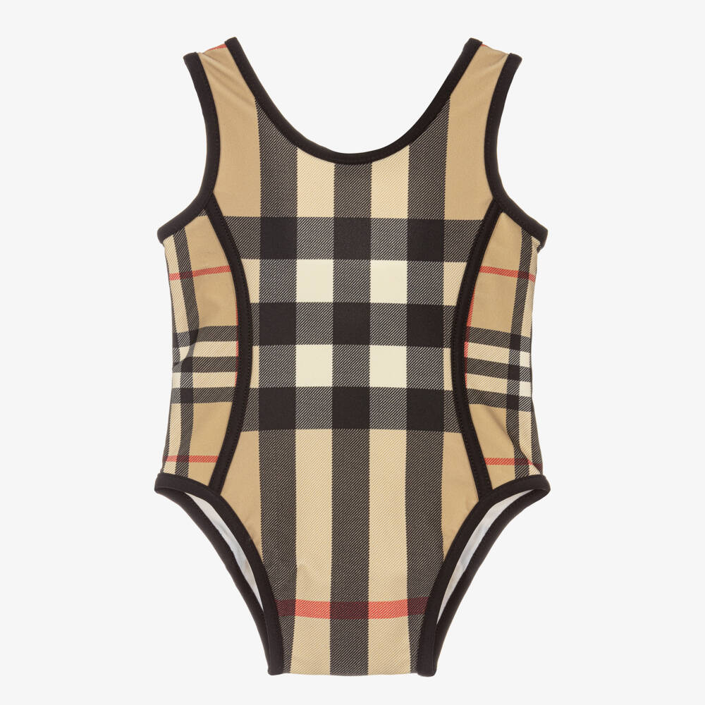 Burberry-Girls' Beige Plaid Swimwear Delight | Childrensalon Outlet
