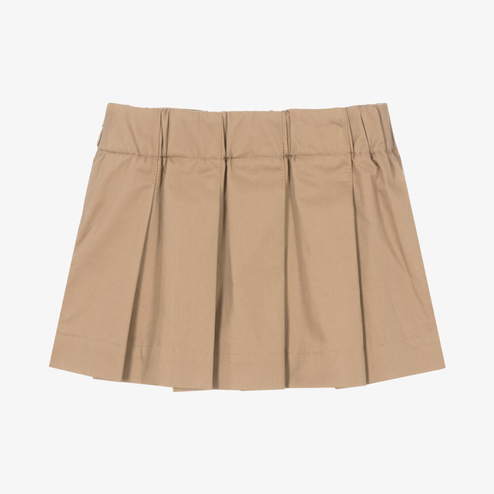 Burberry-Girls Beige Pleated Cotton Skirt | Childrensalon Outlet
