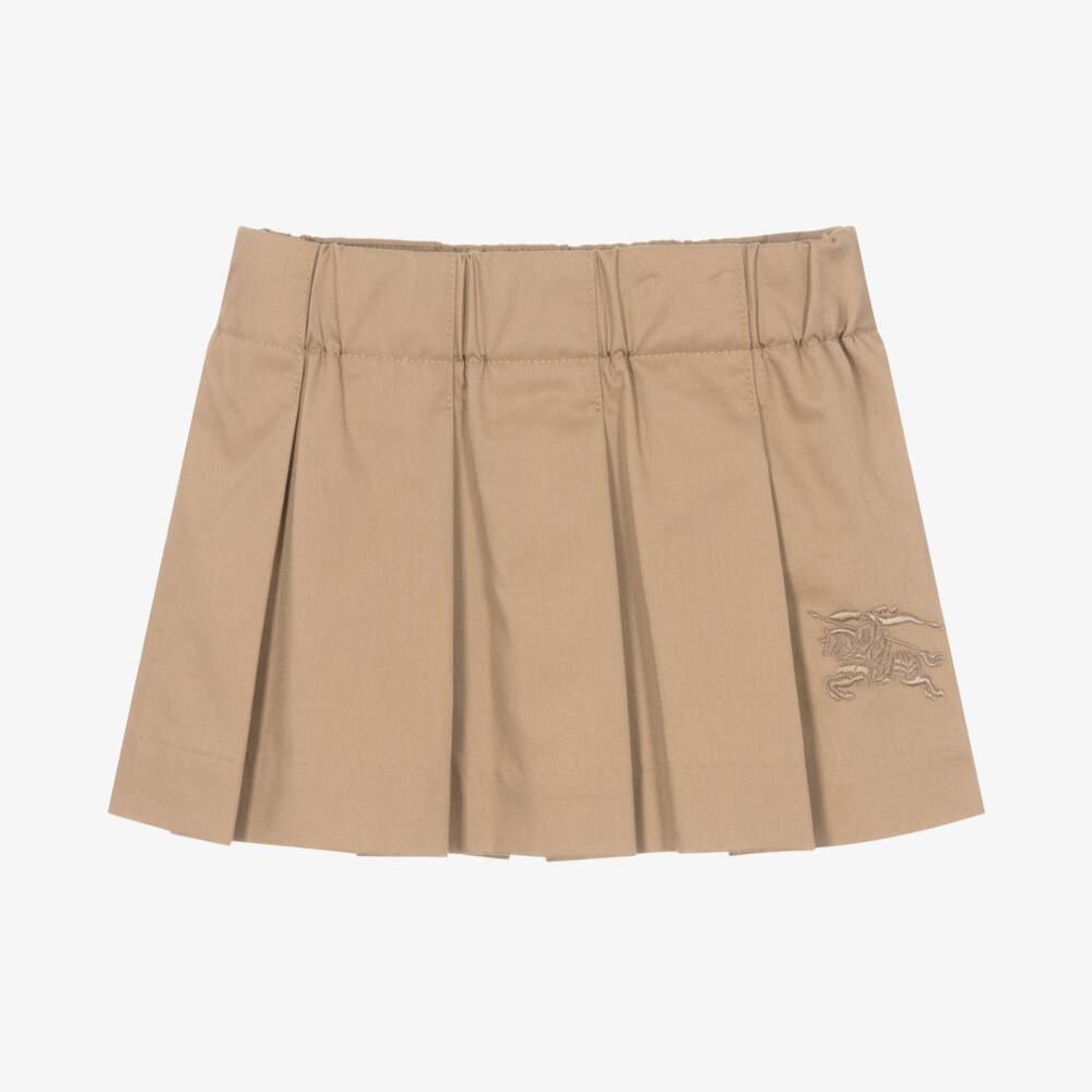 Burberry-Girls Beige Pleated Cotton Skirt | Childrensalon Outlet