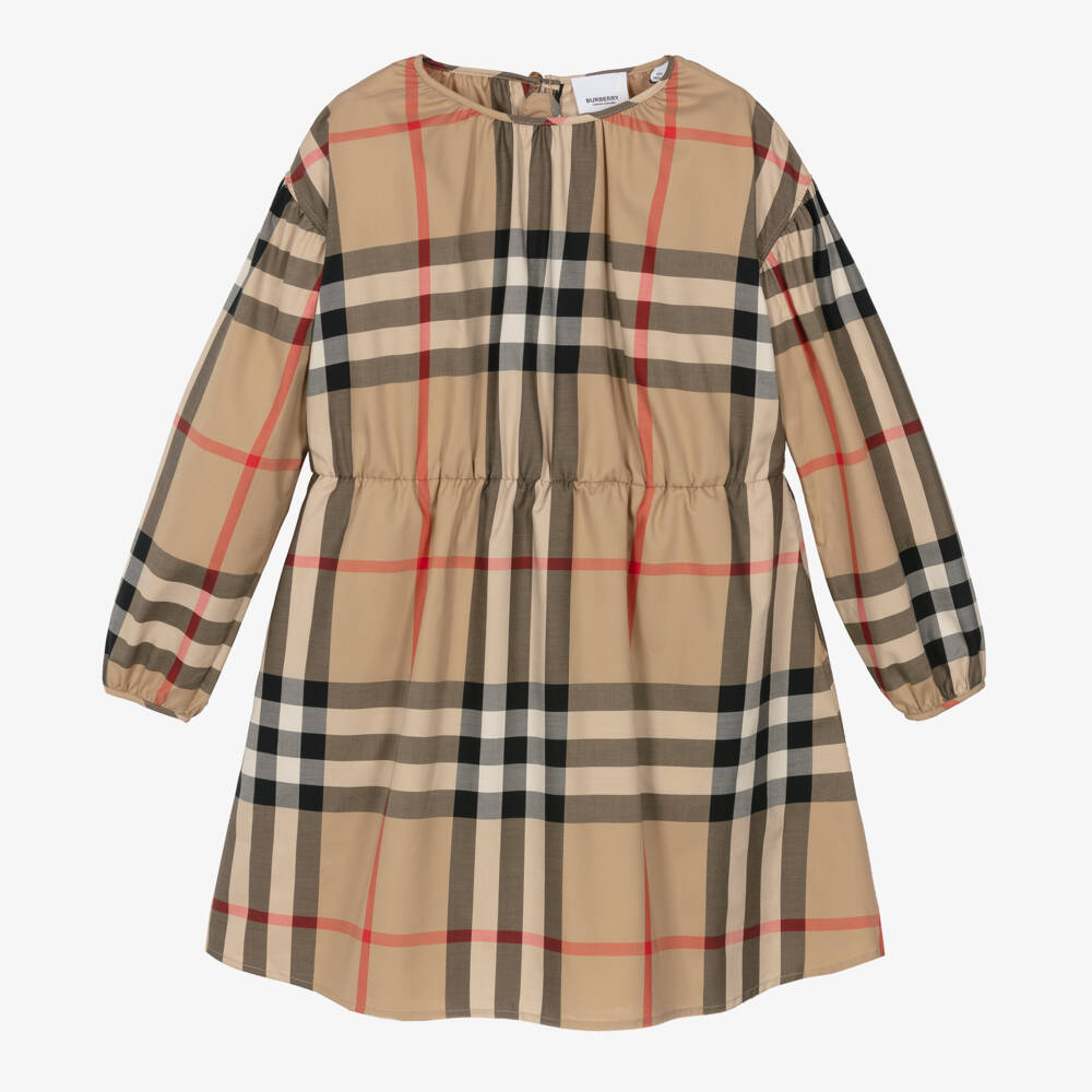 Burberry-Girls Beige Poplin Check Dress | Childrensalon Outlet