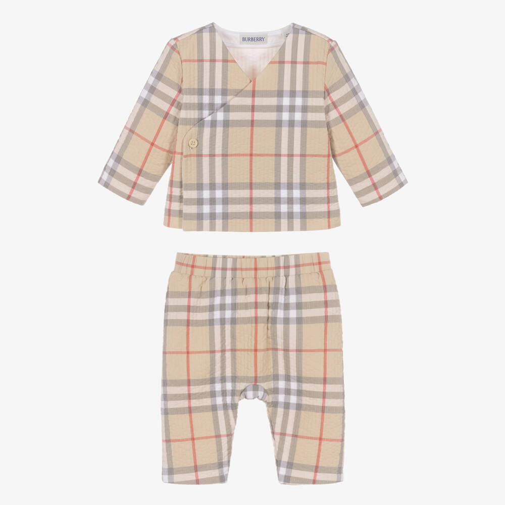 Burberry-Girls Beige Quilted Check Set | Childrensalon Outlet
