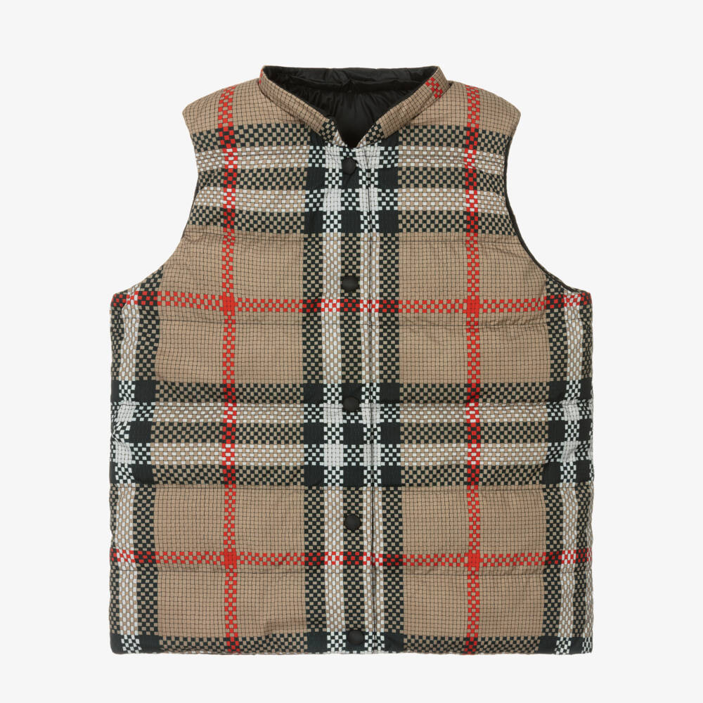Burberry-Бежевая двусторонняя жилетка в клетку для девочек | Childrensalon Outlet