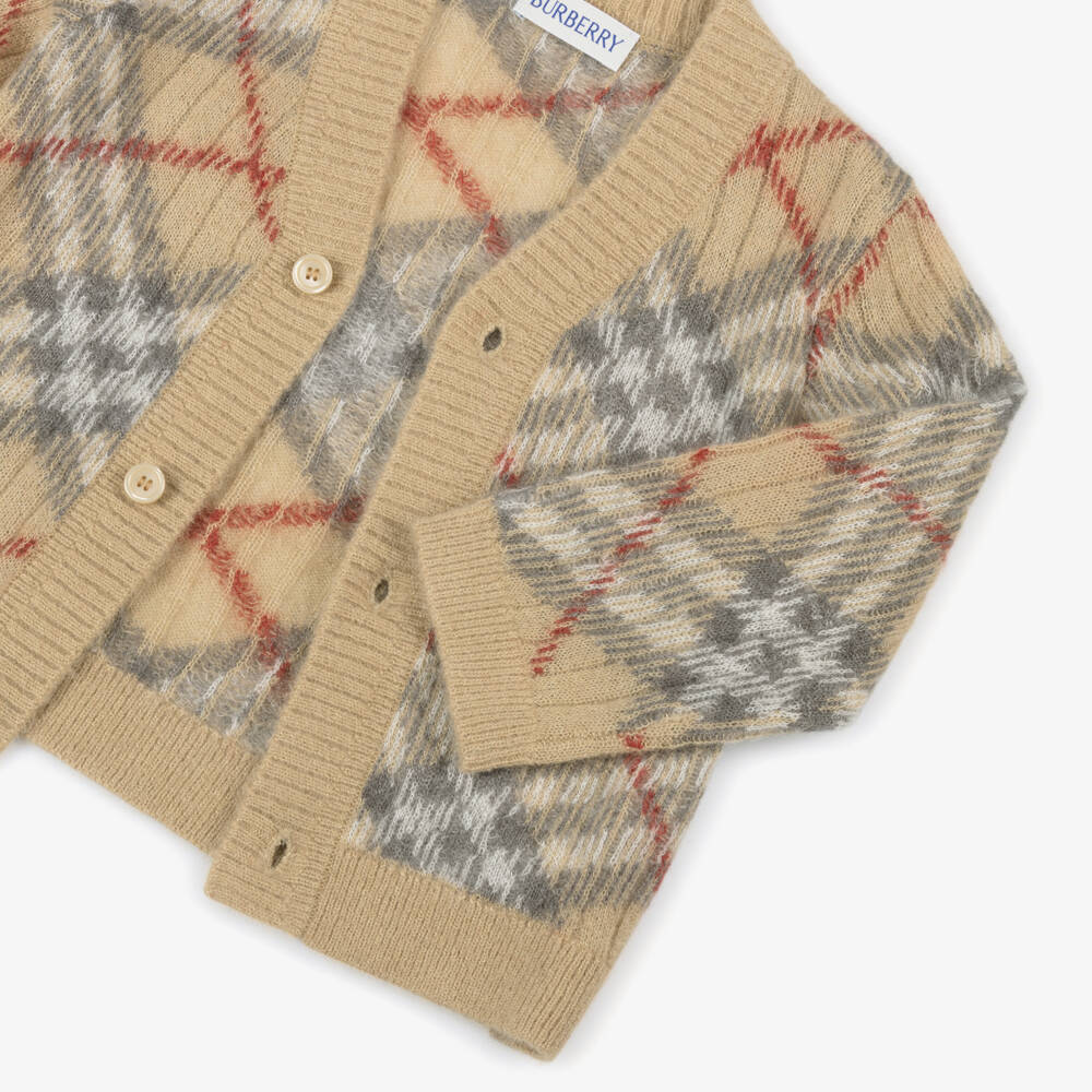 Burberry-Girls Beige Silk & Alpaca Knit Cardigan | Childrensalon Outlet
