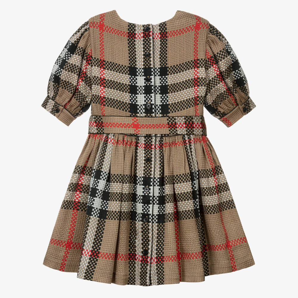 Burberry-Girls Beige Silk Plaid Frock | Childrensalon Outlet