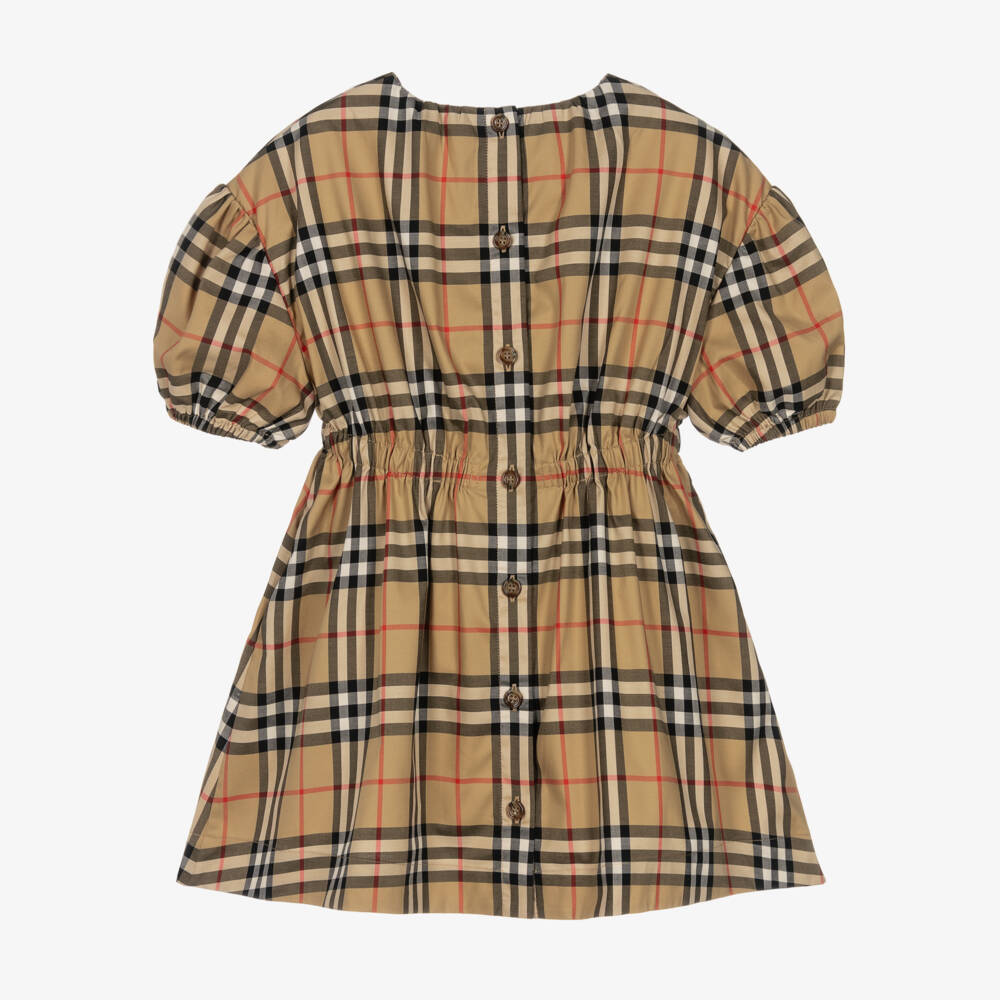 Burberry-Girls Beige Twill Check Frock | Childrensalon Outlet