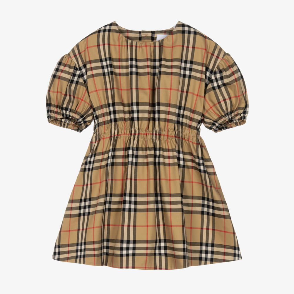 Burberry-Платье в клетку из бежевого твила для девочек | Childrensalon Outlet