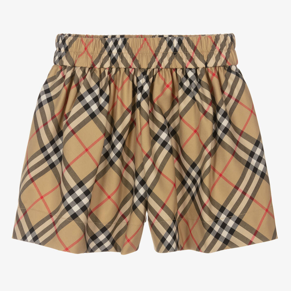 Burberry-Girls Beige Vintage Check Cotton Shorts | Childrensalon Outlet