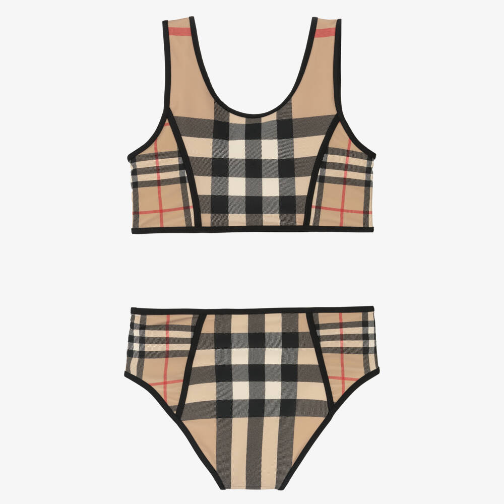Burberry-Girls Beige Vintage Pattern Bikini | Childrensalon Outlet