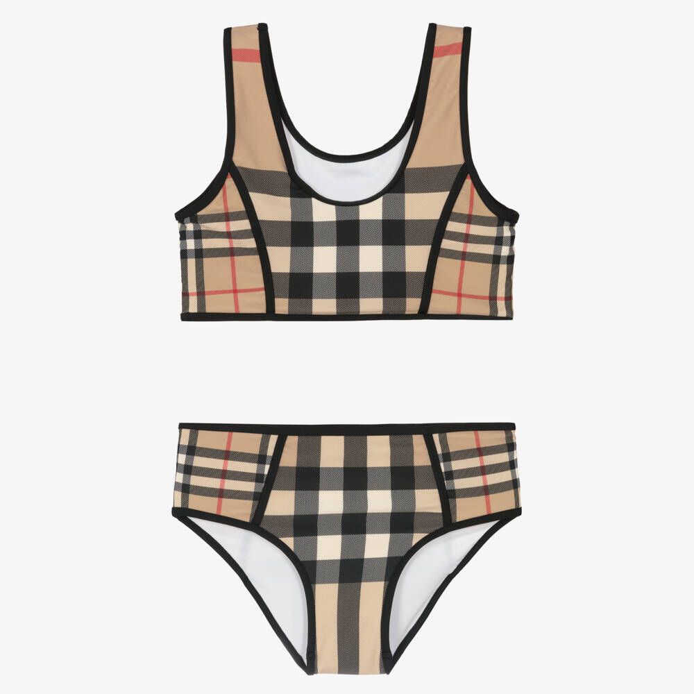 Burberry-Girls Beige Vintage Pattern Bikini | Childrensalon Outlet