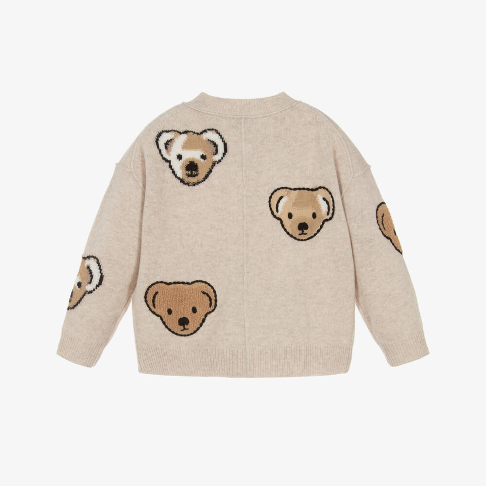 Burberry-Girls Beige Wool Knit Thomas Bear Cardigan | Childrensalon Outlet