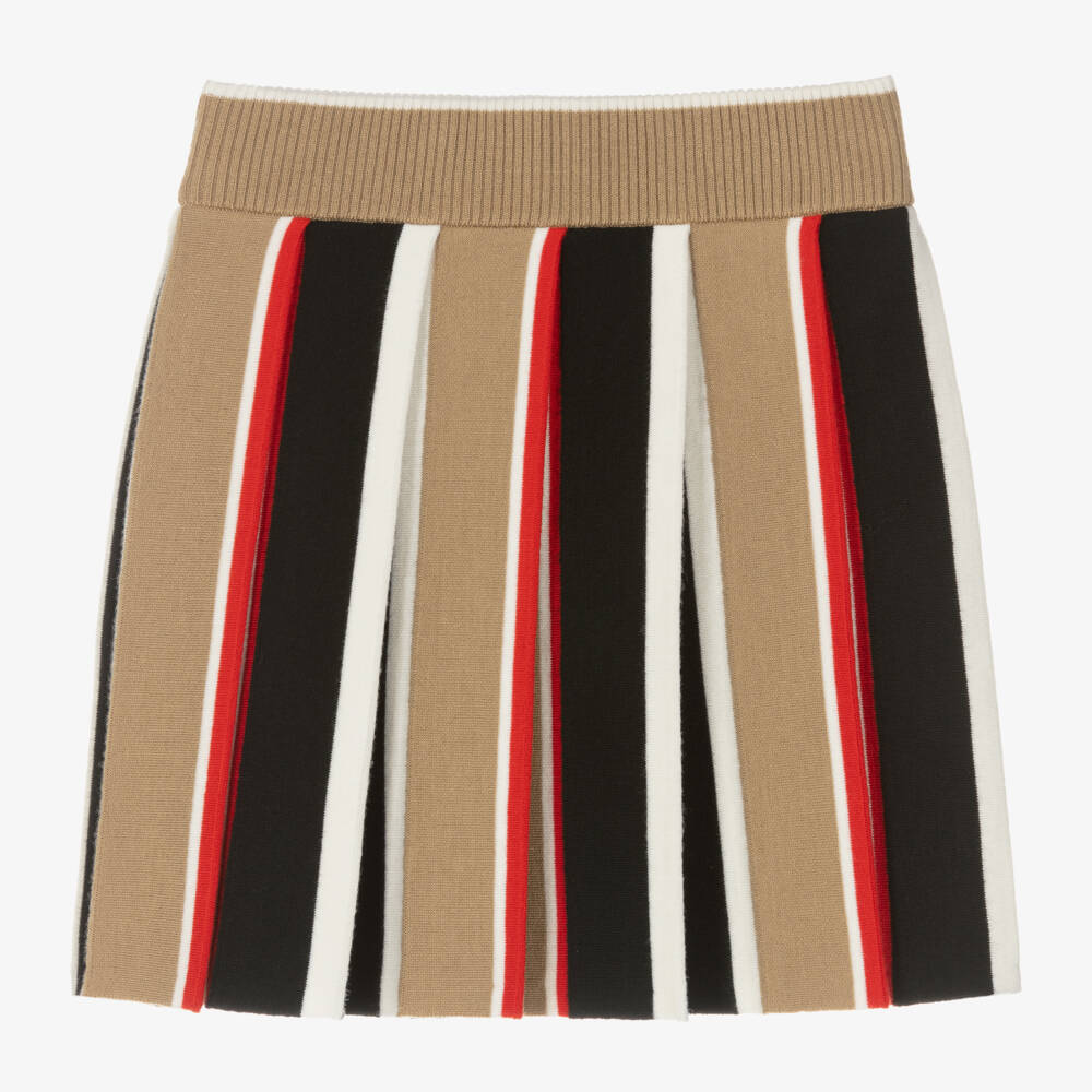 Burberry-Girls Beige Wool Striped Knit Skirt | Childrensalon Outlet