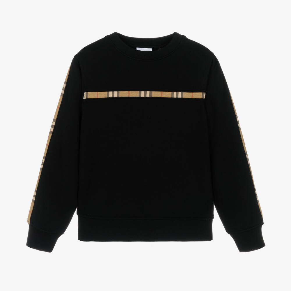 Burberry-Girls Black Check Accent Sweatshirt | Childrensalon Outlet