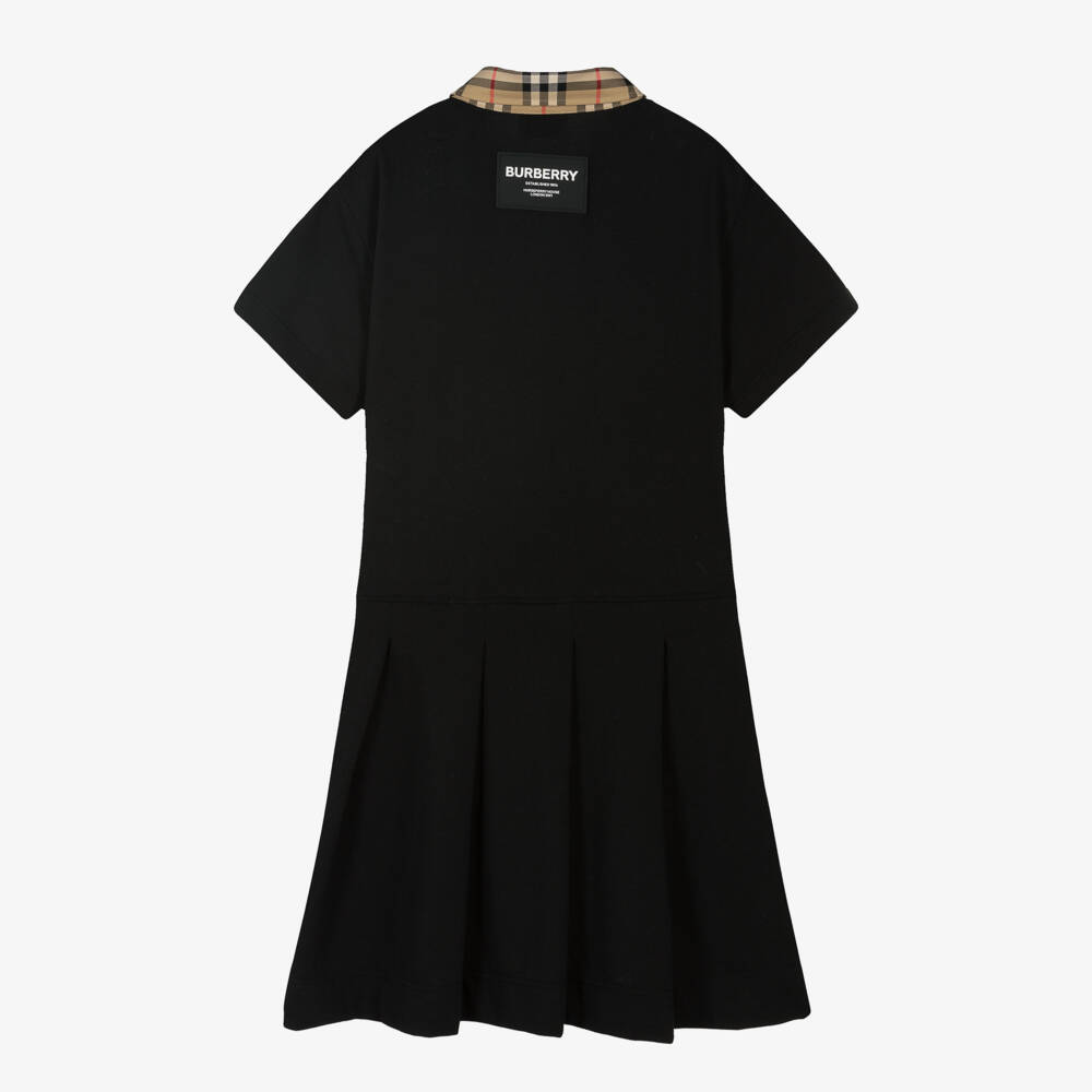 Burberry-Girls Black Check Polo Dress | Childrensalon Outlet