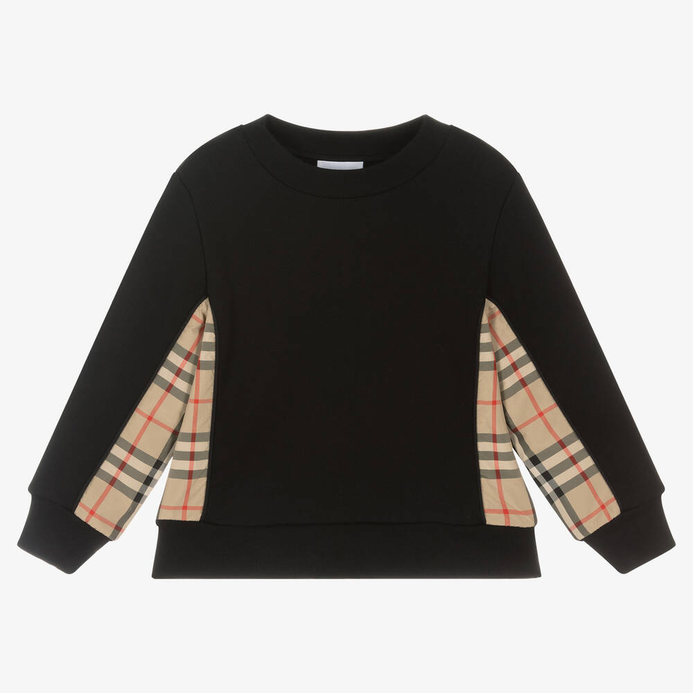 Burberry-Girls Black Cotton Check Sweatshirt | Childrensalon Outlet