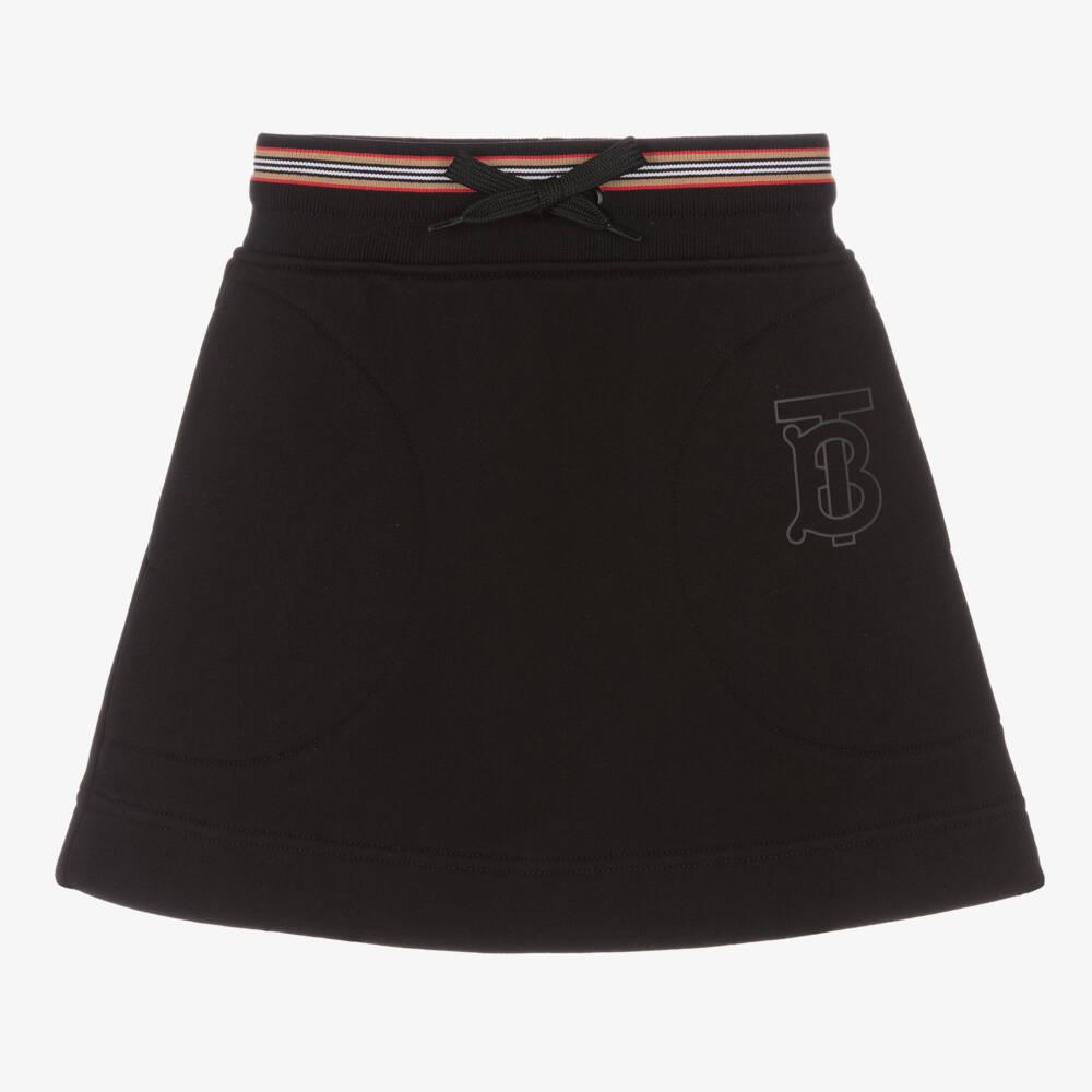 Burberry-Girls Black Cotton Logo Skirt | Childrensalon Outlet