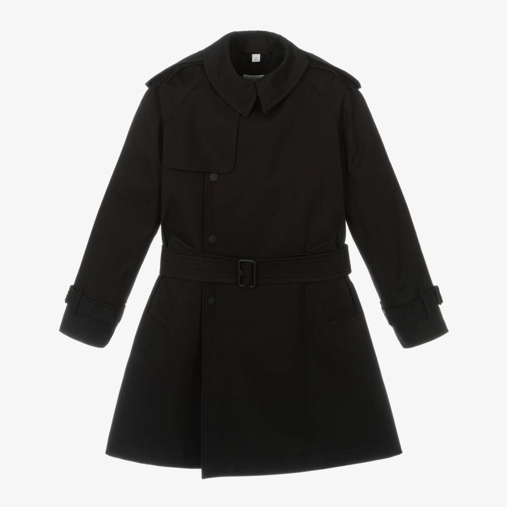 Burberry-Girls Black Cotton Trench Coat | Childrensalon Outlet