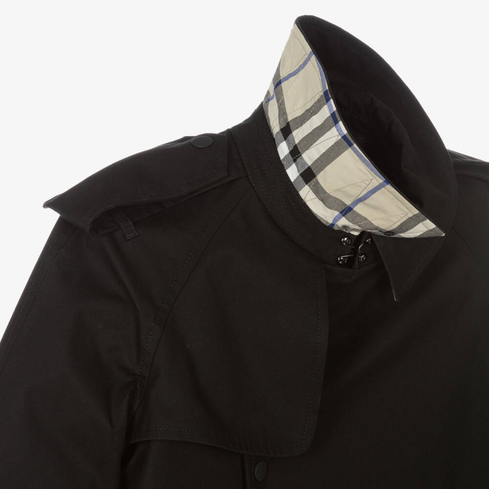 Burberry-Girls Black Cotton Trench Coat | Childrensalon Outlet