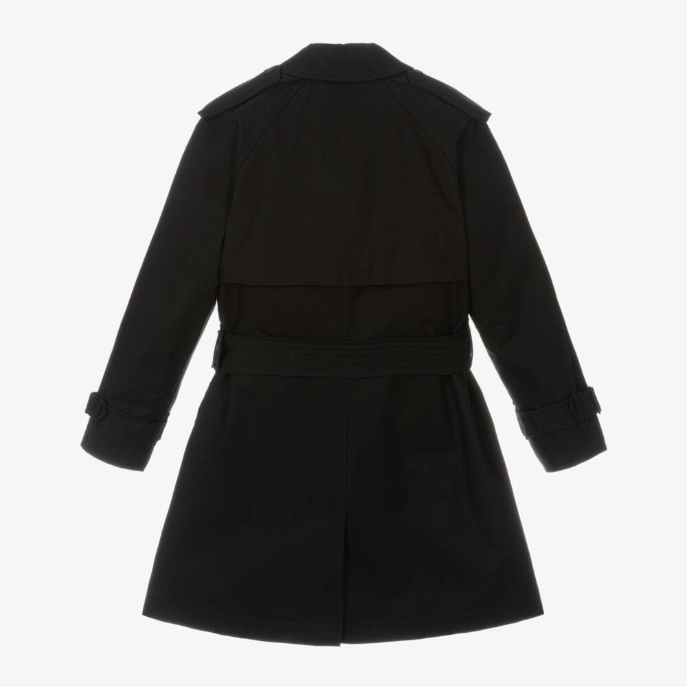 Burberry-Girls Black Cotton Trench Coat | Childrensalon Outlet