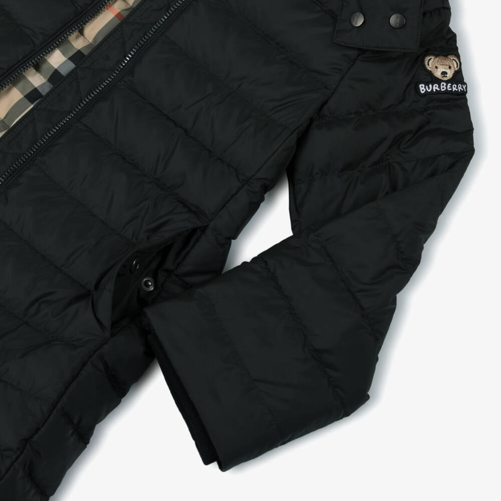 Burberry-Girls Black Hooded Down Puffer Coat | Childrensalon Outlet