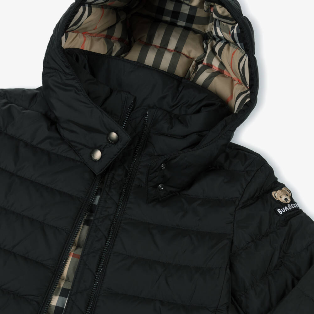 Burberry-Girls Black Hooded Down Puffer Coat | Childrensalon Outlet