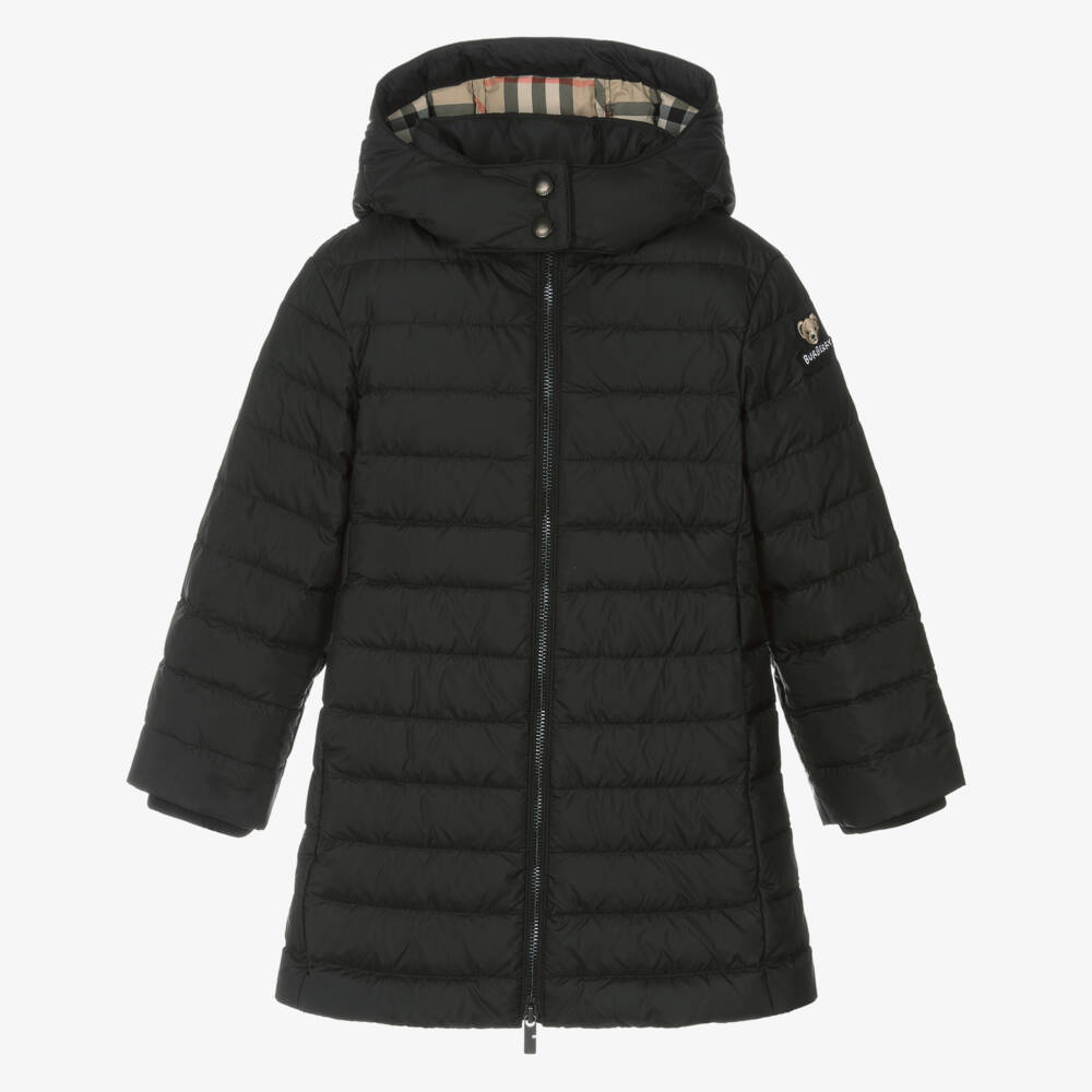 Burberry-Girls Black Hooded Down Puffer Coat | Childrensalon Outlet